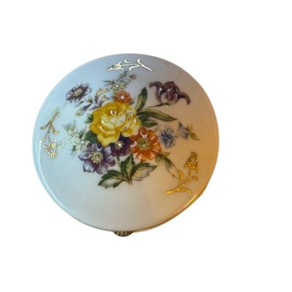 Vintage Napcoware Japan Porcelain Footed Trinket Box Floral Design Gold Trim - Picture 2 of 10